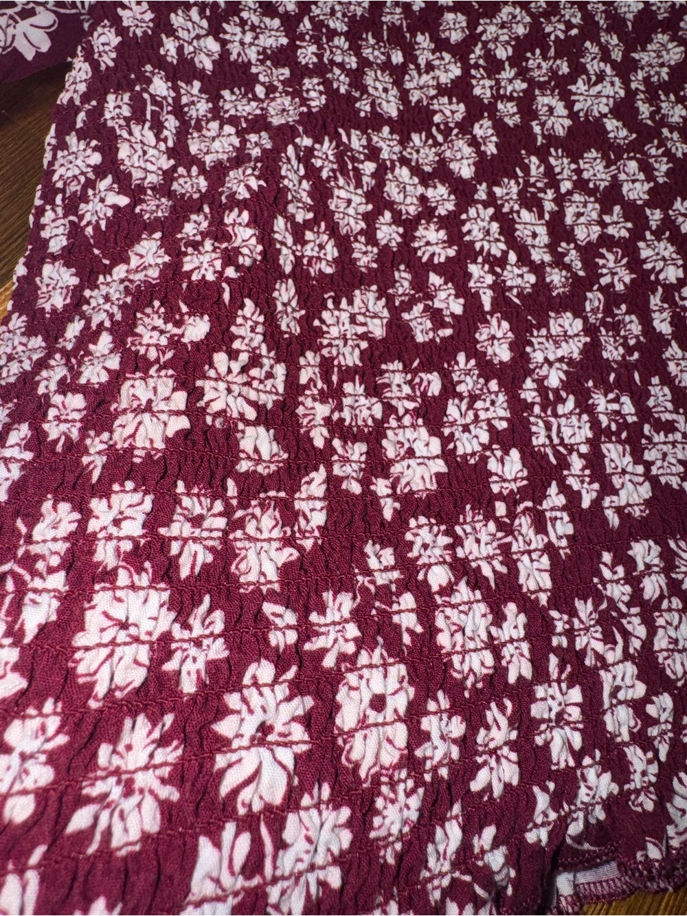 Girls' Floral Burgundy Long-Sleeve Smocked Dress - Picture 7 of 11